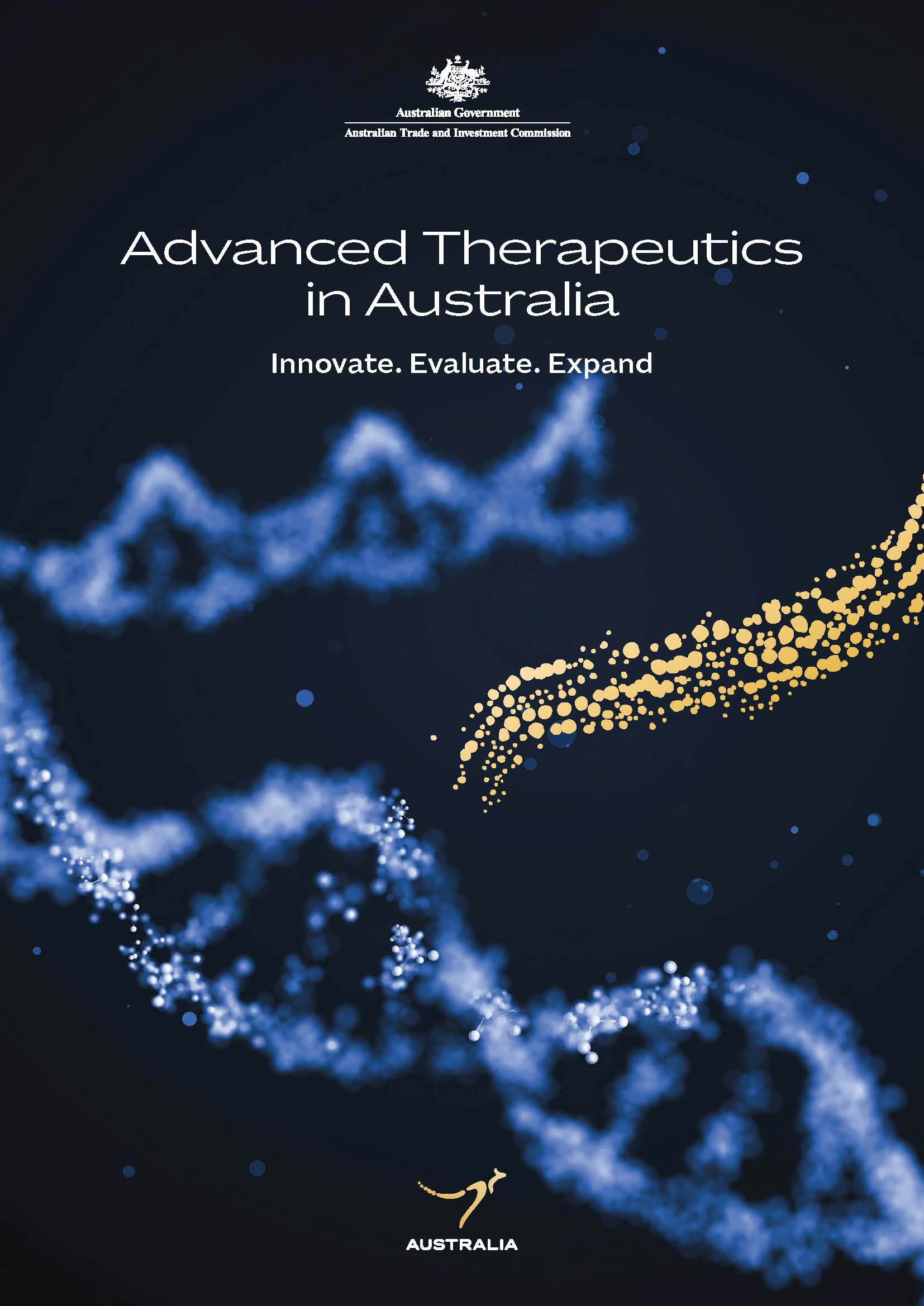 Advanced Therapeutics in Australia 2023 cover showing a blue double helix on a black background