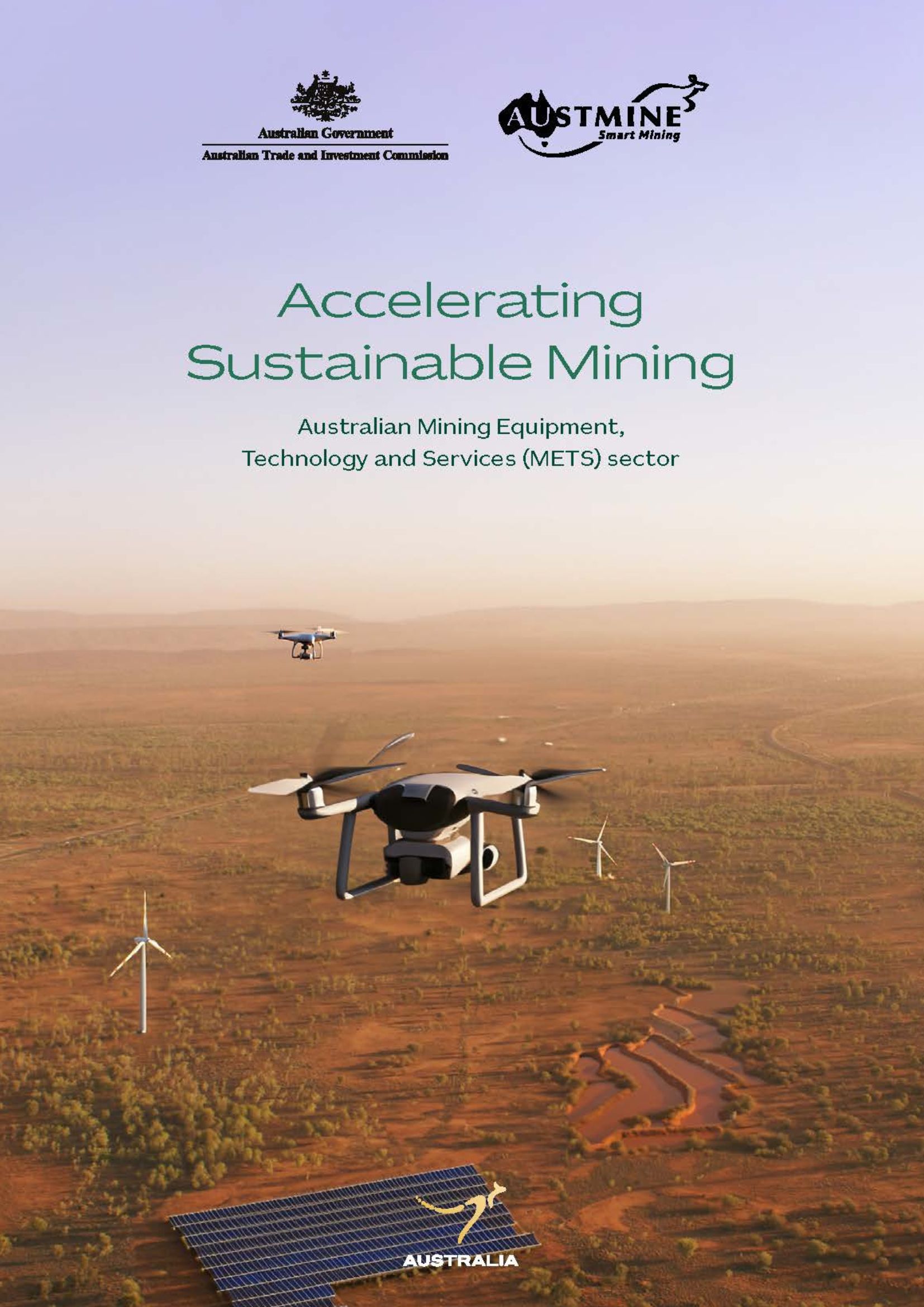 Accelerating Sustainable Mining cover showing a drone flying over The Outback