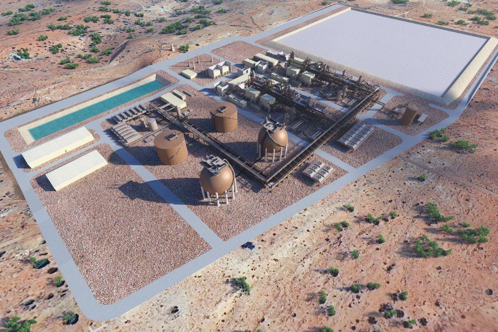 A concept image of an compressed air energy storage facility in an Outback location.