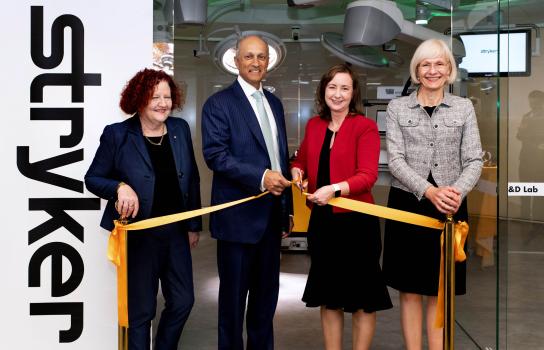 From left: QUT Vice Chancellor Professor Margaret Sheil, Stryker Chair and CEO Kevin Lobo, Queensland Minister for Health, Yvette D’Ath, and UQ Vice Chancellor Professor Deborah Terry.